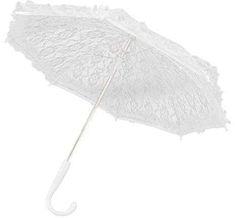 Alvinlite Sombrilla de Encaje Blanco para Boda, Paraguas Vintage Hecho a Mano con Flores Bordadas, Accesorios románticos para Fotos de Novia, Accesorio para Disfraz de Mujer, 17,1