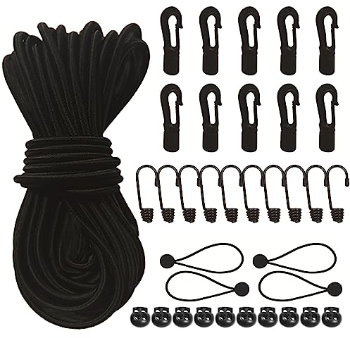 Sporgo Gummiseil 5mm Schwarz Gummischnur: 15m Expanderseile Gummischnur, Planenspanner mit Haken Zubehör DIY, Elastisches Seil Gummikordel Gummiband Planenseil Spannseil für Anhänger Sonnensegel UVM