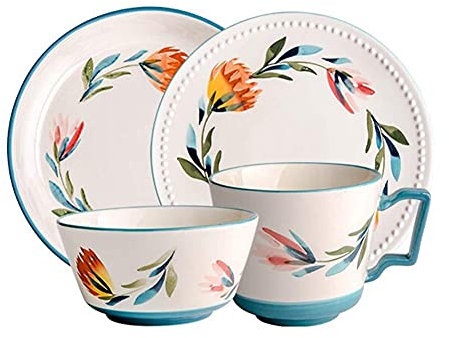 Feines Geschirr-Set, 4-teiliges Geschirr-Set, Porzellan-Geschirr-Set im nordischen Stil mit Blumenmuster, einschließlich 5-Zoll-Schüssel