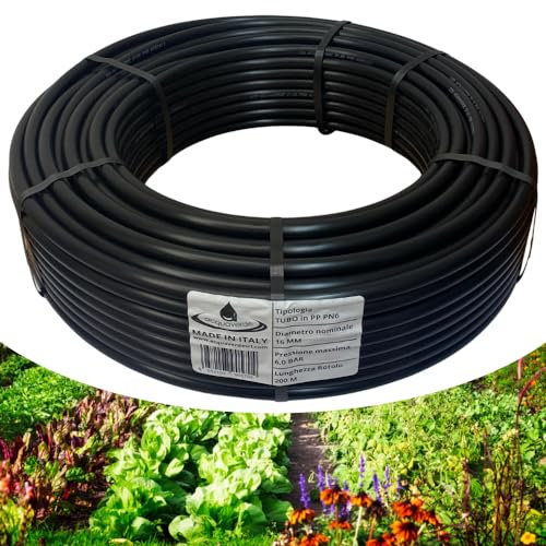 acquaverde | Tubo in Polietilene Ø 16 mm PN6, Rotolo da 200 mt a Bassa Densità PE-BD per Irrigazione di Campi, Orto, Giardino e Sistemi Irrigui, Resistente a Raggi UV e Fertilizzanti - Orto Facile