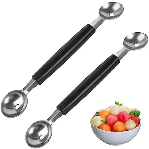 Cuchara de melón de frutas de doble cara 2 en 1 de acero inoxidable para melón de sandía, bola de helado, 18 cm