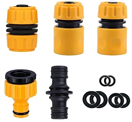 TOPWAYS Garden Hose Pipe Connectors Kit, 2in1 Threaded Tap Connector, Hose Repair and End Quick Connector, Hose Waterstop Connector, Double Male Snap Connector, Spares Kit Hose Attachments 5PCS