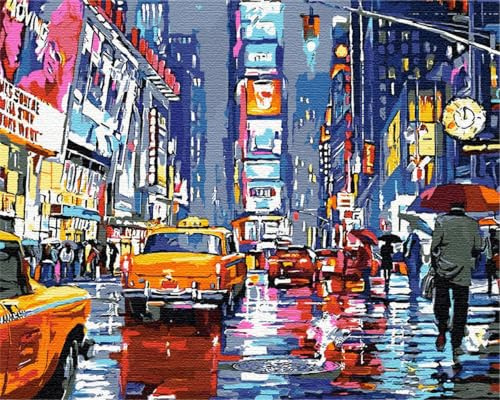 Artnapi Malen nach Zahlen Erwachsene mit Rahmen | DIY Handgemalt | Times Square New York | Kit für Anfänger und Erwachsene | Set inklusive Acrylfarben & Pinsel | 40x50cm Leinwand | Ideal als Geschenk