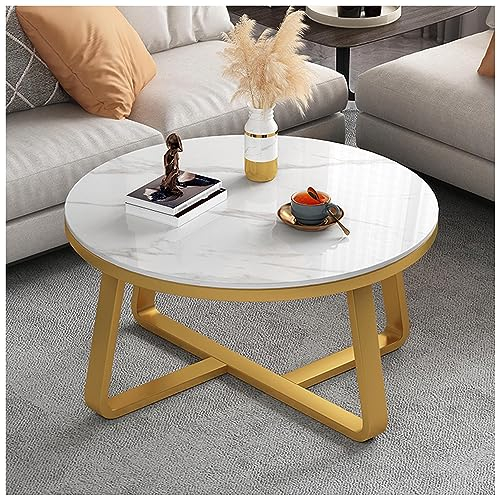 IPSU Table D'appoint Ronde, Table Basse Moderne en Ardoise avec Pieds en Métal Doré Robustes, Tables Basses en Marbre pour Salon, Bureau, Hall D'invités