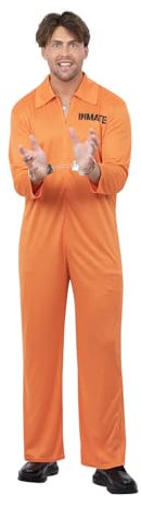 Smiffys Costume & Party Adults Orange Prisoner Fancy Dress Costume – Halloween Boiler Suit Convict Robber Jumpsuit – Inmate Jail Uniform for Stag Do – X Large