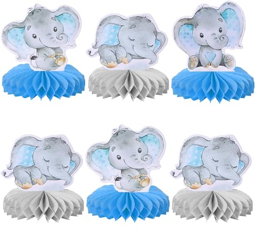 SYKYCTCY 6 Stück Blau Elefant Tischdeko It's a Boy Baby Dusche Tischdeko Geburtstag Elefant Thema Wabe Dekorationen für Geschlecht Reveal Baby Dusche Geburtstag Party Tischdekoration Zubehör