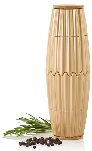 AdHoc MP906 Magnetische Doppelmühle oder 2x kleine Einzelmühle MagTwo, für Pfeffer und Salz, Keramik Mahlwerke, Kunststoffkorpus mit Holzkappen