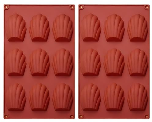 Violotoris 2 Pièces Moule à Madeleine en Silicone à 9 Cavités, Moule Mini Madeleine, Moule Madeleine Silicone Antiadhésifs, Conception de Coquille 3D, pour Mousse Chocolat Muffin Pudding (Rouge)