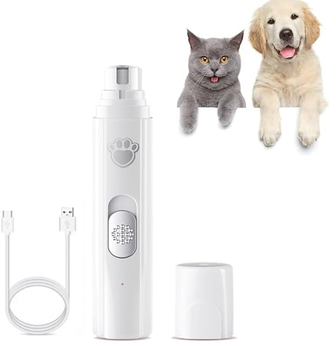 KPFIGHT Lima de Uñas Electrico Perros y Gatos, Corta Uñas Gatitos, 2 velocidades, 45 db Pet Nail Grinder USB Rechargeable 3 Ports Nail File para Mascotas Perros Gatos Pequeño, Mediano o Grande