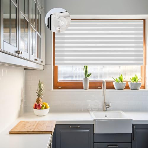 Doppelrollo Klemmfix ohne Bohren 35 x 140 cm lichtdurchlässig & verdunkelnd Fensterrollo Klemmrollo inklusive Montagematerial für Tür & Fenster, Weiß