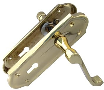 Haven Heritage Brass Ashford Scroll Door Handles - Internal Lever Handle Sets with Lock, Ambidextrous, Gold