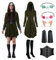 OPAEHJF Gothic Mittelalter Kleidung Damen Renaissance Kostüm Robe Kapuzenkleid Halloween Kostüm Elfen Cosplay mit Elfenohren Korsett Overknee Socken Armschützer (Grün, XXXXL)