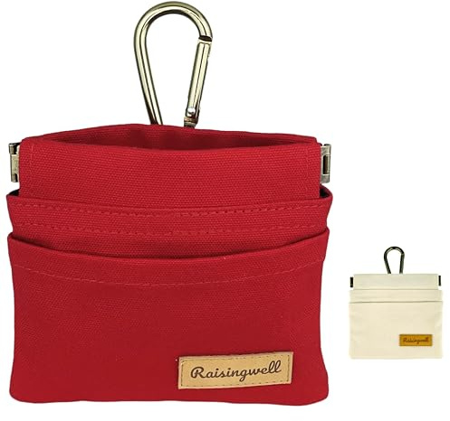 Raisingwell Leckerlitasche für Hunde, Futterbeutel zum Gassigehen, Robuster Baumwollstoff mit Karabiner und Selbstschließender Öffnung, Ideal für Reisen und Outdoor-Aktivitäten(Rot)