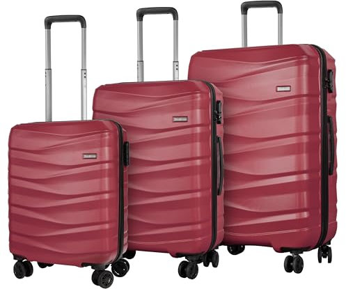 HANSEKOFFER Koffer Set 3 teilig · Reisekoffer mit Rollen · Hartschalenkoffer Set mit Zahlenschloss · Trolleys Handgepäck, Mittelgroß & Groß · Leicht · Weinrot
