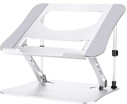 JAXUWIN Laptop Stand for Desk, Typing without Shaking, Adjustable and Portable Aluminum Laptop Riser, Ventilated Cooling Notebook Holder for 10-16 inch Laptops, Silver