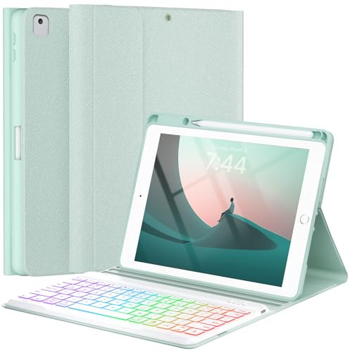 OYEEICE Anti-Falloff Keycap Keyboard Case for iPad 9th/ 8th/ 7th Generation 10.2 Inch, Enlarged Keycap Keyboard for iPad Pro 10.5 /iPad Air 3rd Gen (Green, classic style)