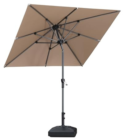 PURPLE LEAF Sonnenschirm 200 x 200 cm, Alu Balkon Sonnenschirm knickbar, Gartenschirm mit Kurbel, Markt Tisch Schirm, UV-beständig, für Garten, Terrasse, Taupe