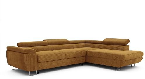 GREKPOL Ecksofa mit Schlaffunktion und Bettkasten 274x203 - Verstellbare Kopfstützen - Stoff Poso - Couch mit Schlaffunktion - Schlafsofa mit Bettkasten - Couch - Rechts