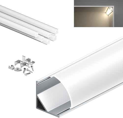 KOSOOM LED Eckprofil 2M × 6 Stück, Aluminium eingebaut, mattes Design mit LED Diffusor, maximale LED Streifen breite 10 mm - Aluminiumprofil Abmessung 15,8 × 15,8 mm