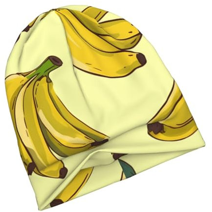 HCBPWVQA Warme Slouchy-Beanie-Mütze für Damen und Herren, Wintermütze, Bananen-Druck, Strickmütze, Totenkopfkappe, lässiger Pullover, Mütze, Schwarz, Schwarz, Einheitsgr��e