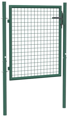 Gartentür aus Metall, Gartentor für Stabmattenzau Zauntor, Hoftor, mit Pfosten, Garten Flügeltore Gartenzaun Tür, Stahl 100x75 cm Grün