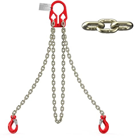 WowDIY Lifting Chains with Adjuster Hooks, 5/16 Inch x 10 Ft, 7000lbs / 3.18 Tons, Heavy Duty Industrial Chain Slings for Engine Hoist with 2 Legs Grab Hook