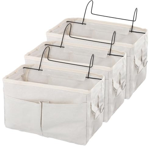UNGFEI 3 PCS White Bedside Hanging Storage Basket, Bed Organiser Caddy Hook for Dormitory Home Office