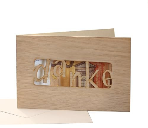 Holzgrusskarten.at Holzgrußkarten – Dankeskarte Geldgeschenk – Edle Geldgeschenkkarte zum Danke sagen, Danke Geldverpackung – Geld von Herzen verschenken