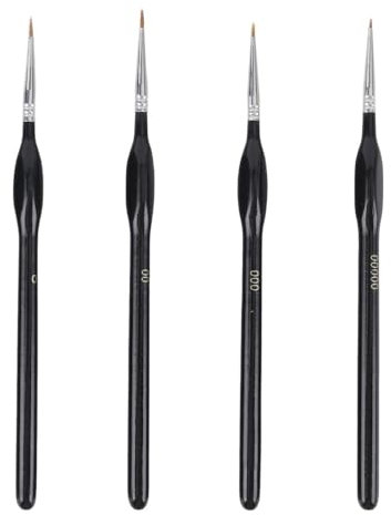 JIADEXIN Lot de 4 Détail Pinceaux - Ensemble de Pinceaux Miniatures Pinceau à Détails Fins pour Acrylique, Huile, Aquarelle, Nail Art (Tailles 0, 00, 000, 00000)
