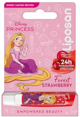 LIPOSAN Forest Strawberry Edición Limitada Disney Princesa Rapunzel (1x 4,8 g), bálsamo labial para niños con 24 h de hidratación, bálsamo con color a fresa para unos labios suaves y bonitos