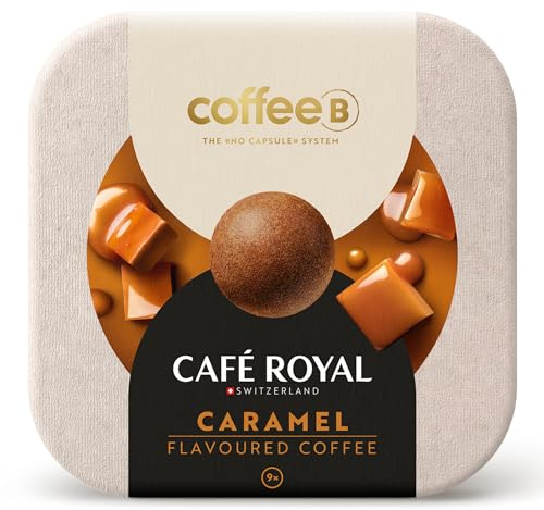 CoffeeB Café Caramel Aromatisé – Boules de café pour machines CoffeeB, 100% Arabica – le système à capsule sans capsule (x9)