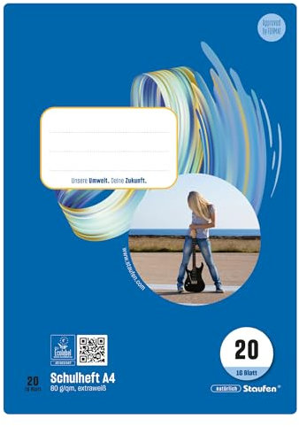 Staufen Style Schulheft - 10 Hefte je 16 Blatt, DIN A4, Lineatur 20 (blanko), 80 g/m² Papier