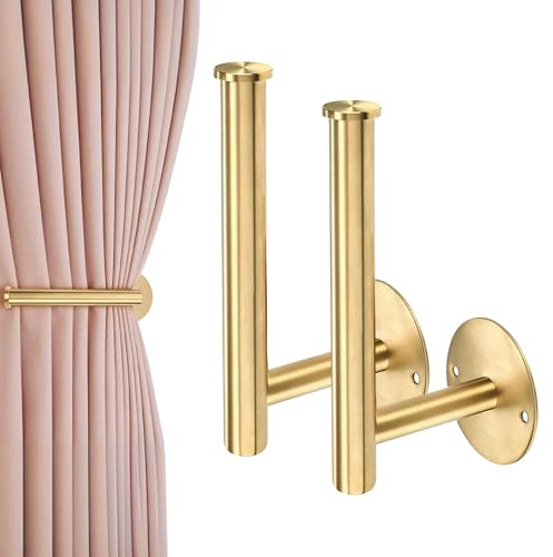 sdhiiolp 2PCS Gold Curtain Tie Backs - Self Adhesive Curtain Holdbacks | Wall Mounted Tie Backs for Curtains with Round Base,Stainless Steel Curtain Tiebacks for Bedroom, Living Room & Bathroom