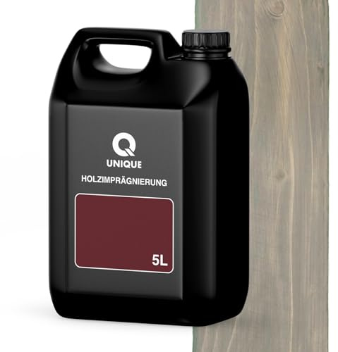 Q UNIQUE Holzimprägnierung Farbton 2in1 5L | Dunkelgrau 7046 Holzschutz für außen & innen | Wetterfest & UV-beständig | Für Zäune, Gartenmöbel, Terrassen, Holzfassaden