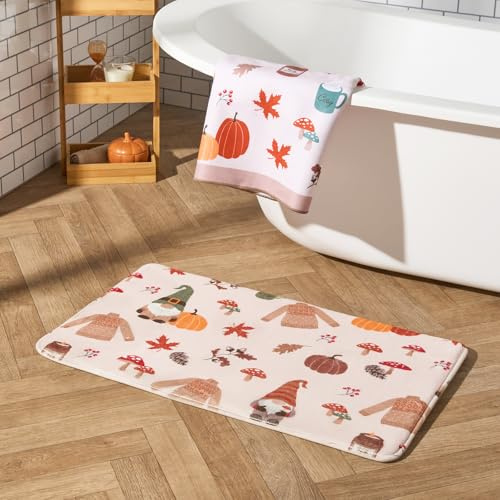 OHS Foam Bath Mat, Extra Soft Non-Slip Super Absorbent Bath Mats for Bathroom Floor Pumpkin Autumnal Halloween Gonk Bathroom Mat Quick Dry Machine Washable Shower Rug Foot Mats, Beige - 45 x 75cm
