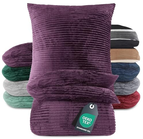 BaSaTex Winter-Plüsch Bettwäsche, 155x220cm, Cord Lila | Cashmere-Touch, Plüsch, Rip-Cord Struktur, Kuschelig, Wärmend, Reißverschluss, Öko-Tex Zertifiziert