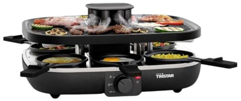 Tristar Raclette Clean Air, 1100 W, Für 6 Personen, Luftfiltersystem, Geruchsarm, Antihaft, PFAS-frei, Leicht zu Reinigen, RA-2760