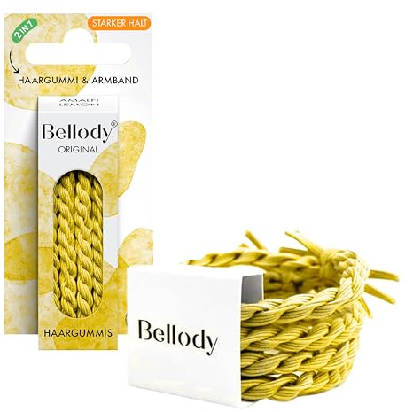 Bellody® Original Haargummis - Stylisch geflochtener Haargummi mit starkem Halt (4er Set - Amalfi Lemon) - Damen Haarschmuck in Gelb