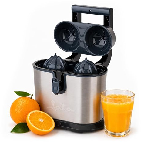 JATA JEEX1236 Elektrische Orangenpresse mit Doppelkegel, 1100 W, Gehäuse aus Edelstahl, Tropf-Stopp-System, abnehmbare und waschbare Teile, automatischer Gelenkarm, rutschfester Boden