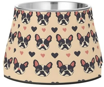 Cartoon Französische Bulldogge Gesicht Hund Erhöhter Napf 540ML Fütterung Futter Haustier Schüssel Edelstahl Rutschfest Hohe Kapazität Katzennapf