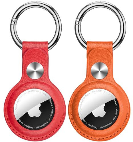 Leder Hülle für Apple AirTag Anhänger,2er Set Airtag Schlüsselanhänger | PU-Leder Air Tag Hülle,mit Rundumschutz vor Kratzern & Stößen,Airtag (1./2. Gen)für Schlüssel, Koffer, Tasche