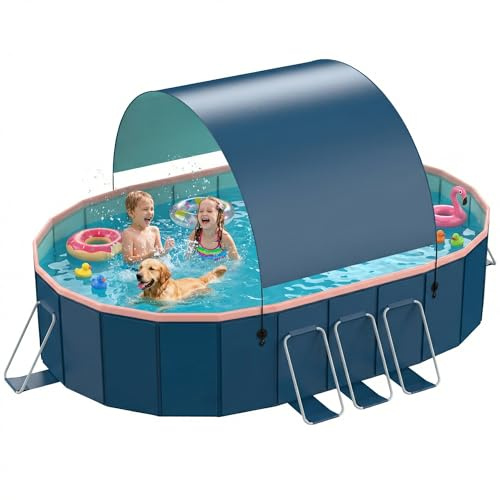 118 Non-Inflatable Foldable Swimming Pool for Family, Portable Above Ground Pool for Adults & Kids, Easy Setup for Outdoor, Backyard, Garden, Camping - Durable PVC(118x87x20, NEW)