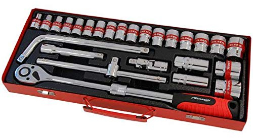 Neilsen CT1339 26pc 1/2in Dr Socket Set 8–32mm - Extending Ratchet 295–435mm | L Type Handle | 250mm Sliding T-Bar | Universal Joint | 125mm Extension Bar | Spark Plug Sockets