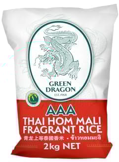 Green Dragon Thai Fragrant Jasmine Rice 2KG Thai Hom Mali AAA Premium Rice White Rice Chinese Ingredients Chinese Asian Cooking 2KG