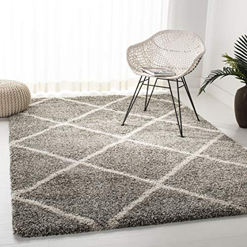 SAFAVIEH Zottelig Teppich für Wohnzimmer, Esszimmer, Schlafzimmer - Hudson Shag Collection, Hoher Flor, Grau und Elfenbein, 122 X 183 cm