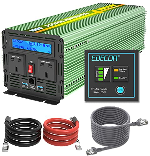 EDECOA 3000W Power Inverter Modified Wave DC 12V to 240V AC Converter with LCD Display, Remote Controller and Silent Fan