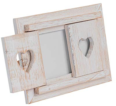 Nicola Spring Bilderrahmen für 2 Fotos mit Herz-Fensterläden - Holz - frei stehend - Weiß - 15 x 10 cm (6 x 4“) - 5 Stück