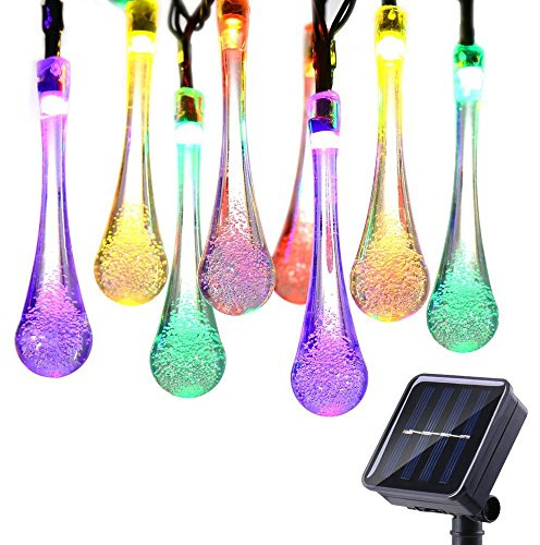 KINGCOO Solar Lichterkette Außen, 6Meter 30LEDs Wassertropfen Solarbetrieben Lichterkette Weihnachten Dekorative Ambiance Beleuchtung für Garten Patio Rasen Urlaub(Mehrfarbig)