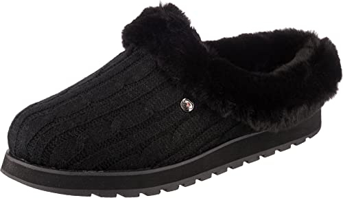 Skechers Damen Keepsakes - Ice Angel Low-Top Slipper, Black Cable Knit Sweater Faux Fur Trim, 35 EU