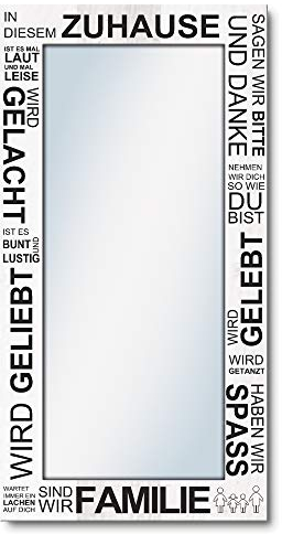 ARTLAND Wandspiegel Ganzkörperspiegel mit Holz Deko Rahmen 60x120 cm Spiegel zum Aufhängen Spruch Kunst Liebe Familie Zuhause Grau T9IR